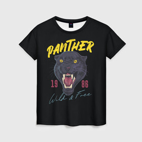 Женская футболка 3D с принтом Пантера 1986 в Новосибирске, 100% полиэфир ( синтетическое хлопкоподобное полотно) | прямой крой, круглый вырез горловины, длина до линии бедер | 1986 | panther | джунгли | дикая | кошка | пантера