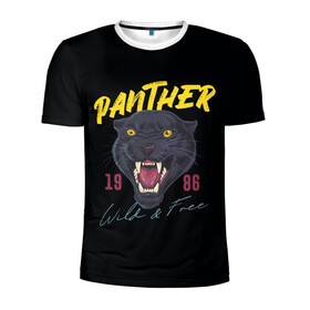 Мужская футболка 3D спортивная с принтом Пантера 1986 в Новосибирске, 100% полиэстер с улучшенными характеристиками | приталенный силуэт, круглая горловина, широкие плечи, сужается к линии бедра | 1986 | panther | джунгли | дикая | кошка | пантера