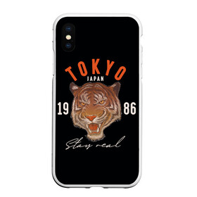 Чехол для iPhone XS Max матовый с принтом Tokyo Tiger Japan в Новосибирске, Силикон | Область печати: задняя сторона чехла, без боковых панелей | Тематика изображения на принте: japan | tokyo | большая кошка | полосатый | тигр | тигрица | токио | хищник