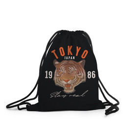 Рюкзак-мешок 3D с принтом Tokyo Tiger Japan в Новосибирске, 100% полиэстер | плотность ткани — 200 г/м2, размер — 35 х 45 см; лямки — толстые шнурки, застежка на шнуровке, без карманов и подкладки | japan | tokyo | большая кошка | полосатый | тигр | тигрица | токио | хищник