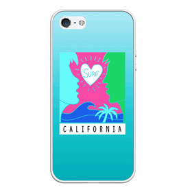 Чехол для iPhone 5/5S матовый с принтом CALIFORNIA SURF в Новосибирске, Силикон | Область печати: задняя сторона чехла, без боковых панелей | california | love | surf | влюбленные | закат | калифорния | любовь | море | пальма