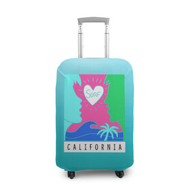 Чехол для чемодана 3D с принтом CALIFORNIA SURF в Новосибирске, 86% полиэфир, 14% спандекс | двустороннее нанесение принта, прорези для ручек и колес | california | love | surf | влюбленные | закат | калифорния | любовь | море | пальма