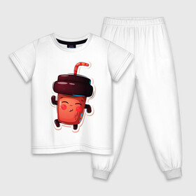 Детская пижама хлопок с принтом Кофейный стаканчик милашка в Новосибирске, 100% хлопок |  брюки и футболка прямого кроя, без карманов, на брюках мягкая резинка на поясе и по низу штанин
 | кофе | малышка | милашка | мультяшка | стаканчик