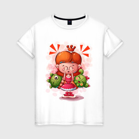 Женская футболка хлопок с принтом Принцесса милашка с кактусами в Новосибирске, 100% хлопок | прямой крой, круглый вырез горловины, длина до линии бедер, слегка спущенное плечо | девочка | кактус | малышка | милашка | мультяшка