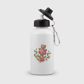 Бутылка спортивная с принтом Веселые медведи милашки в Новосибирске, металл | емкость — 500 мл, в комплекте две пластиковые крышки и карабин для крепления | веселые | животные | малышка | медведи | медвежонок | милашка | мультяшка