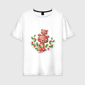 Женская футболка хлопок Oversize с принтом Веселые медведи милашки в Новосибирске, 100% хлопок | свободный крой, круглый ворот, спущенный рукав, длина до линии бедер
 | веселые | животные | малышка | медведи | медвежонок | милашка | мультяшка