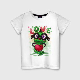 Детская футболка хлопок с принтом Монстр с сердцем милашка в Новосибирске, 100% хлопок | круглый вырез горловины, полуприлегающий силуэт, длина до линии бедер | малышка | милашка | монстр | мультяшка | надпись | сердце