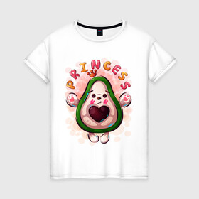 Женская футболка хлопок с принтом Принцесса Авокадо милашка в Новосибирске, 100% хлопок | прямой крой, круглый вырез горловины, длина до линии бедер, слегка спущенное плечо | авокадо | малышка | милашка | мультяшка | надпись | сердце