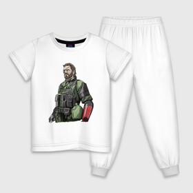 Детская пижама хлопок с принтом Солид Снейк в Новосибирске, 100% хлопок |  брюки и футболка прямого кроя, без карманов, на брюках мягкая резинка на поясе и по низу штанин
 | metal gear | solid snake | военный | солид снейк