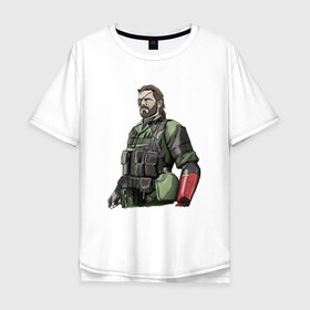 Мужская футболка хлопок Oversize с принтом Солид Снейк в Новосибирске, 100% хлопок | свободный крой, круглый ворот, “спинка” длиннее передней части | metal gear | solid snake | военный | солид снейк
