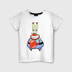 Детская футболка хлопок с принтом Мистер Крабс в Новосибирске, 100% хлопок | круглый вырез горловины, полуприлегающий силуэт, длина до линии бедер | Тематика изображения на принте: mister crabs | sponge bob | губка боб | мистер крабс
