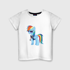 Детская футболка хлопок с принтом Pony - Rainbow Dash в Новосибирске, 100% хлопок | круглый вырез горловины, полуприлегающий силуэт, длина до линии бедер | applejack | friendship | mylittlepony | rainbow dash | twilight sparkle | waifu | вайфу | дружба это магия | кони | моя маленькая пони | мультфильм | пони | радуга | ренбоу деш | эплджек