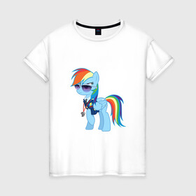 Женская футболка хлопок с принтом Pony - Rainbow Dash в Новосибирске, 100% хлопок | прямой крой, круглый вырез горловины, длина до линии бедер, слегка спущенное плечо | applejack | friendship | mylittlepony | rainbow dash | twilight sparkle | waifu | вайфу | дружба это магия | кони | моя маленькая пони | мультфильм | пони | радуга | ренбоу деш | эплджек