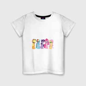 Детская футболка хлопок с принтом Моя Маленькая пони в Новосибирске, 100% хлопок | круглый вырез горловины, полуприлегающий силуэт, длина до линии бедер | applejack | friendship | mylittlepony | rainbow dash | twilight sparkle | waifu | вайфу | дружба это магия | друзья | кони | моя маленькая пони | мультфильм | пони | радуга | ренбоу деш | эплджек
