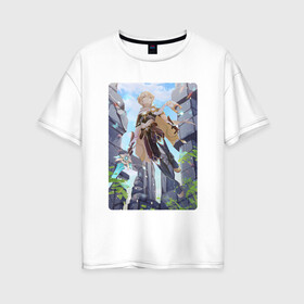 Женская футболка хлопок Oversize с принтом Подхваченный ветром в Новосибирске, 100% хлопок | свободный крой, круглый ворот, спущенный рукав, длина до линии бедер
 | арт | боевой парень | итер | итэр | меч | мечник | милый парень | путешественник | рисунок