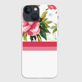 Чехол для iPhone 13 mini с принтом Нежные Розы в Новосибирске,  |  | линии | листья | минимализм | полосы | природа | растение | розы | цветы