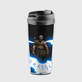 Термокружка-непроливайка с принтом Power of Kratos в Новосибирске, внутренняя часть — пищевой пластик, наружная часть — прозрачный пластик, между ними — полиграфическая вставка с рисунком | объем — 350 мл, герметичная крышка | gad of war | game | games | god of war | god of wor | power | атрей | атрэй | бог войны | игра | игры | кратос