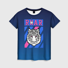Женская футболка 3D с принтом Roar Tiger в Новосибирске, 100% полиэфир ( синтетическое хлопкоподобное полотно) | прямой крой, круглый вырез горловины, длина до линии бедер | roar | большая кошка | полосатый | тигр | тигрица | хищник