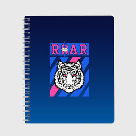Тетрадь с принтом Roar Tiger в Новосибирске, 100% бумага | 48 листов, плотность листов — 60 г/м2, плотность картонной обложки — 250 г/м2. Листы скреплены сбоку удобной пружинной спиралью. Уголки страниц и обложки скругленные. Цвет линий — светло-серый
 | roar | большая кошка | полосатый | тигр | тигрица | хищник