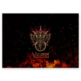 Поздравительная открытка с принтом Valheim символ черепа в Новосибирске, 100% бумага | плотность бумаги 280 г/м2, матовая, на обратной стороне линовка и место для марки
 | fantasy | mmo | valheim | valve | валхейм | вальхейм | викинги | выживалка | игра | королевская битва | ммо | ролевая игра | фэнтази