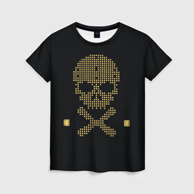 Женская футболка 3D с принтом Пиратский через из золота в Новосибирске, 100% полиэфир ( синтетическое хлопкоподобное полотно) | прямой крой, круглый вырез горловины, длина до линии бедер | hell | skull | ад | скелет | ужасы | череп | черепушка