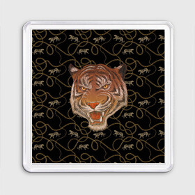 Магнит 55*55 с принтом Морда тигра в Новосибирске, Пластик | Размер: 65*65 мм; Размер печати: 55*55 мм | Тематика изображения на принте: большая кошка | полосатый | тигр | тигрица | хищник