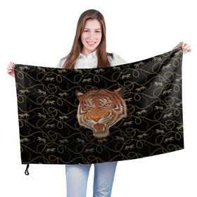 Флаг 3D с принтом Морда тигра в Новосибирске, 100% полиэстер | плотность ткани — 95 г/м2, размер — 67 х 109 см. Принт наносится с одной стороны | большая кошка | полосатый | тигр | тигрица | хищник