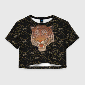 Женская футболка Crop-top 3D с принтом Морда тигра в Новосибирске, 100% полиэстер | круглая горловина, длина футболки до линии талии, рукава с отворотами | большая кошка | полосатый | тигр | тигрица | хищник