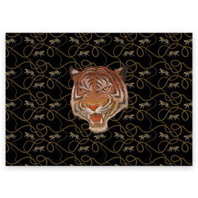 Поздравительная открытка с принтом Морда тигра в Новосибирске, 100% бумага | плотность бумаги 280 г/м2, матовая, на обратной стороне линовка и место для марки
 | большая кошка | полосатый | тигр | тигрица | хищник
