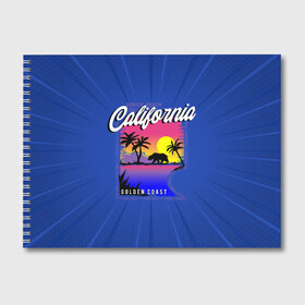 Альбом для рисования с принтом California golden coast в Новосибирске, 100% бумага
 | матовая бумага, плотность 200 мг. | Тематика изображения на принте: california | golden coast | гризли | закат | калифорния | медведь | пальмы | природа