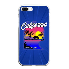 Чехол для iPhone 7Plus/8 Plus матовый с принтом California golden coast в Новосибирске, Силикон | Область печати: задняя сторона чехла, без боковых панелей | california | golden coast | гризли | закат | калифорния | медведь | пальмы | природа