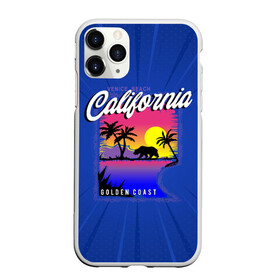 Чехол для iPhone 11 Pro матовый с принтом California golden coast в Новосибирске, Силикон |  | Тематика изображения на принте: california | golden coast | гризли | закат | калифорния | медведь | пальмы | природа