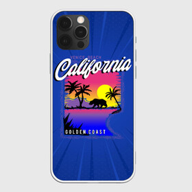 Чехол для iPhone 12 Pro с принтом California golden coast в Новосибирске, силикон | область печати: задняя сторона чехла, без боковых панелей | Тематика изображения на принте: california | golden coast | гризли | закат | калифорния | медведь | пальмы | природа