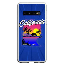 Чехол для Samsung Galaxy S10 с принтом California golden coast в Новосибирске, Силикон | Область печати: задняя сторона чехла, без боковых панелей | california | golden coast | гризли | закат | калифорния | медведь | пальмы | природа