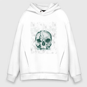 Мужское худи Oversize хлопок с принтом Skull в Новосибирске, френч-терри — 70% хлопок, 30% полиэстер. Мягкий теплый начес внутри —100% хлопок | боковые карманы, эластичные манжеты и нижняя кромка, капюшон на магнитной кнопке | bone | bones | creepy | dead | death | halloween | horror | scary | skull | skulls | the curse | голова | кости | ужасы | хоррор | череп