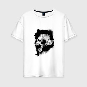 Женская футболка хлопок Oversize с принтом Skull  в Новосибирске, 100% хлопок | свободный крой, круглый ворот, спущенный рукав, длина до линии бедер
 | bone | bones | creepy | dead | death | halloween | horror | scary | skull | skulls | splash | the curse | голова | кости | ужасы | хоррор | череп