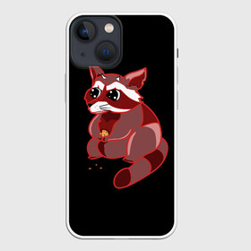 Чехол для iPhone 13 mini с принтом Сердитый енотик в Новосибирске,  |  | Тематика изображения на принте: еда | енот | животное | звери | печенька