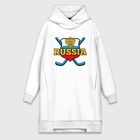 Платье-худи хлопок с принтом Хоккей. Россия. в Новосибирске,  |  | hockey | russia | клюшка | краснаямашина | россия | сборная | хоккей | шайба