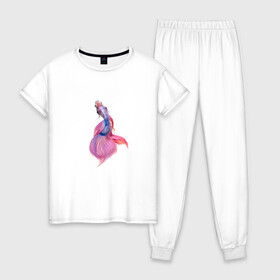 Женская пижама хлопок с принтом Чудо рыбка в Новосибирске, 100% хлопок | брюки и футболка прямого кроя, без карманов, на брюках мягкая резинка на поясе и по низу штанин | арт | красивая рыбка | морская тема | рыбка