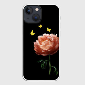 Чехол для iPhone 13 mini с принтом Цветок и бабочка в Новосибирске,  |  | бабочка | желтый | красивый | одинокий | цветок