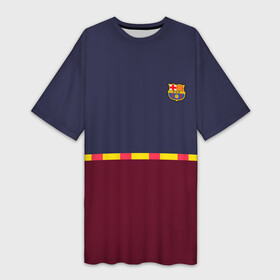 Платье-футболка 3D с принтом FC Barcelona | Flag and team Logo (2021 22) в Новосибирске,  |  | 0x000000123 | barca | barcelona | elclasico | la liga | messi | pre match | барса | барселона | классико | месси