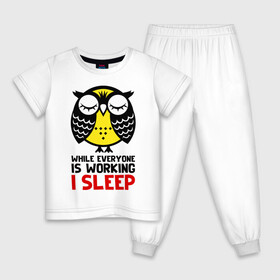 Детская пижама хлопок с принтом Сова. Сплю, когда ты на работе в Новосибирске, 100% хлопок |  брюки и футболка прямого кроя, без карманов, на брюках мягкая резинка на поясе и по низу штанин
 | owl | owls | сова | совушка | совы | филин | фраза | юмор