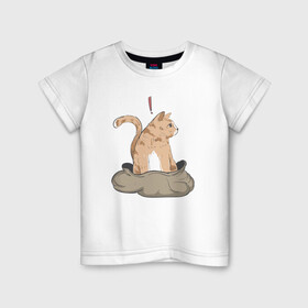 Детская футболка хлопок с принтом Кот в мешке в Новосибирске, 100% хлопок | круглый вырез горловины, полуприлегающий силуэт, длина до линии бедер | cat | кот в мешке | кот из мема | рыжий котик | удивленный кошак