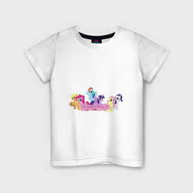 Детская футболка хлопок с принтом My Little Pony Happy Birthday в Новосибирске, 100% хлопок | круглый вырез горловины, полуприлегающий силуэт, длина до линии бедер | applejack | friendship | mylittlepony | rainbow dash | twilight sparkle | waifu | вайфу | дружба это магия | друзья | кони | моя маленькая пони | мультфильм | пони | радуга | ренбоу деш | эплджек