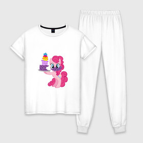 Женская пижама хлопок с принтом My Little Pony Pinkie Pie в Новосибирске, 100% хлопок | брюки и футболка прямого кроя, без карманов, на брюках мягкая резинка на поясе и по низу штанин | Тематика изображения на принте: applejack | friendship | mylittlepony | rainbow dash | twilight sparkle | waifu | вайфу | дружба это магия | друзья | кони | моя маленькая пони | мультфильм | пони | радуга | ренбоу деш | эплджек