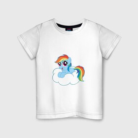 Детская футболка хлопок с принтом My Little Pony Rainbow Dash в Новосибирске, 100% хлопок | круглый вырез горловины, полуприлегающий силуэт, длина до линии бедер | applejack | friendship | mylittlepony | rainbow dash | twilight sparkle | waifu | вайфу | дружба это магия | друзья | кони | моя маленькая пони | мультфильм | пони | радуга | ренбоу деш | эплджек