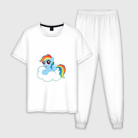 Мужская пижама хлопок с принтом My Little Pony Rainbow Dash в Новосибирске, 100% хлопок | брюки и футболка прямого кроя, без карманов, на брюках мягкая резинка на поясе и по низу штанин
 | Тематика изображения на принте: applejack | friendship | mylittlepony | rainbow dash | twilight sparkle | waifu | вайфу | дружба это магия | друзья | кони | моя маленькая пони | мультфильм | пони | радуга | ренбоу деш | эплджек