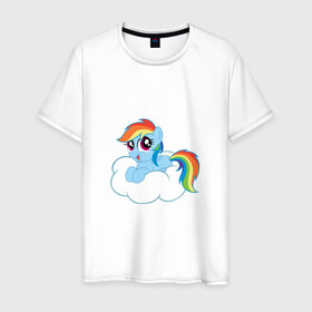 Мужская футболка хлопок с принтом My Little Pony Rainbow Dash в Новосибирске, 100% хлопок | прямой крой, круглый вырез горловины, длина до линии бедер, слегка спущенное плечо. | Тематика изображения на принте: applejack | friendship | mylittlepony | rainbow dash | twilight sparkle | waifu | вайфу | дружба это магия | друзья | кони | моя маленькая пони | мультфильм | пони | радуга | ренбоу деш | эплджек