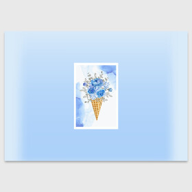 Поздравительная открытка с принтом Цветочный холодок в Новосибирске, 100% бумага | плотность бумаги 280 г/м2, матовая, на обратной стороне линовка и место для марки
 | градиент | мороженое | мрамор | облака | рожок | розы | цветы