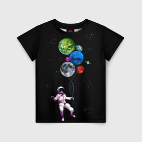 Детская футболка 3D с принтом Космонавт Воздушные Планеты в Новосибирске, 100% гипоаллергенный полиэфир | прямой крой, круглый вырез горловины, длина до линии бедер, чуть спущенное плечо, ткань немного тянется | alien | earth | galaxy | hello | mars | moon | nasa | space | star | абстракция | вселенная | звезда | земля | космонавт | космос | луна | марс | наса | нло | планета | привет | текстура | узор | шары